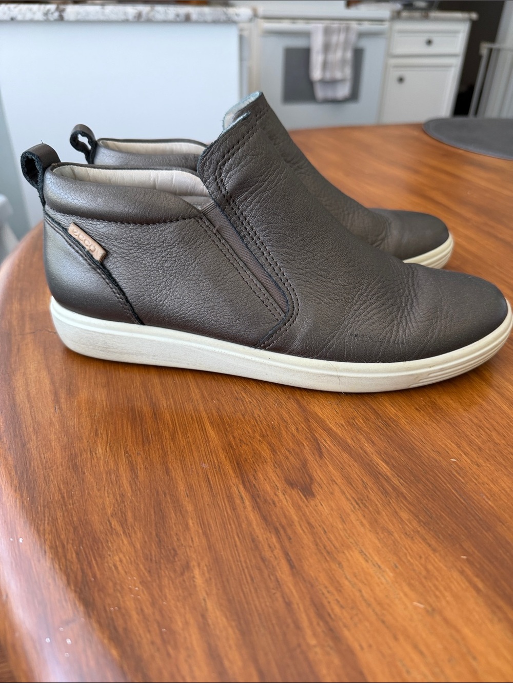 Ecco Dark Brown Leather Slip-On Ankle Sneakers